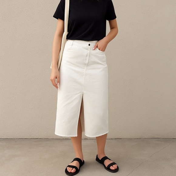 NWT Happily Grey White Denim Midi Skirt - Picture 2 of 14